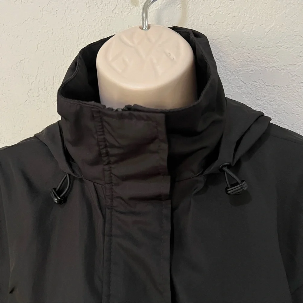 A New Day black mid length zipper snap hoodie windbreaker pockets cinch waist XS